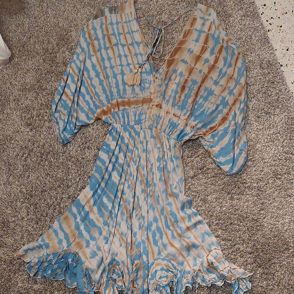Karma Highway Blue and Brown Tie-Dye Dress
